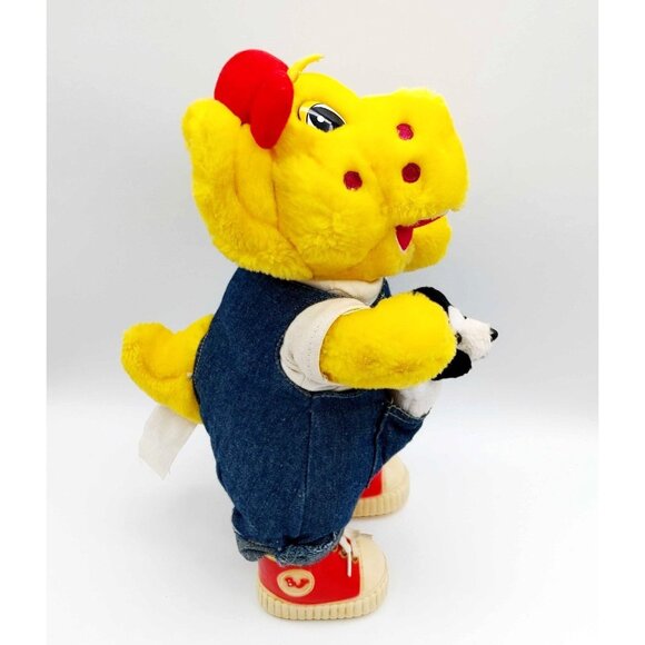 BJ (Barney) w/Puppy Denim Overalls Rubber Shoes Dinosaur Plush 13" Vintage 90s - Picture 2 of 5